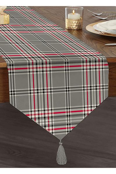 Realhomes Plaid Patterned Digital Printed Modern Tufted Chenille Triangle Runner