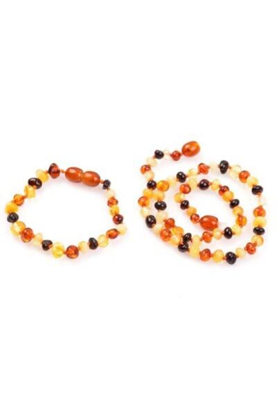 Fulia طقم سوار وقلادة على شكل قطرة من الكهرمان البلطيقي للأطفال