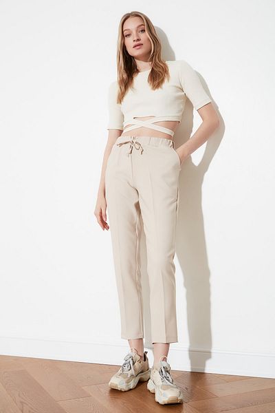 Trendyol Collection Béžové Jogger Woven Kalhoty na zavazování TWOSS19ST0212