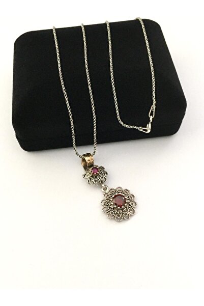 Tmt Silver Kadın Gümüş Telkari Kırmızı Zirkon Taşlı Kolye