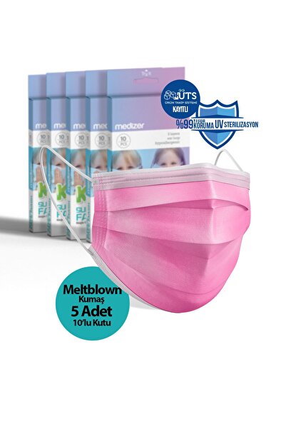 Medizer Pembe 3 Katlı Meltblown Kumaş Ultrasonik Cerrahi Çocuk Maskesi 10'lu ...