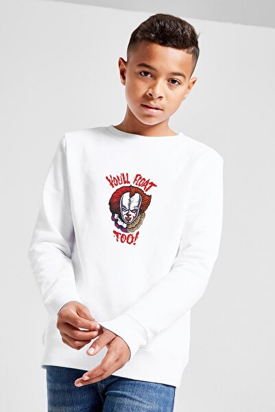 QIVI سويت شيرت أبيض مطبوع Pennywise للأطفال للجنسين