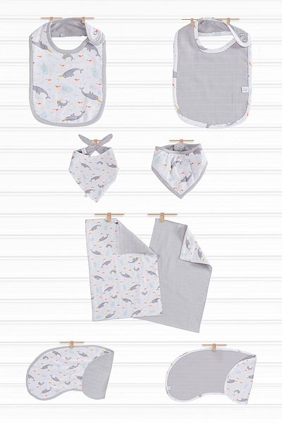 tinylamb 8 Piece Unicorn Fish Muslin Baby Nutrition Set
