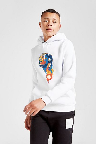 QIVI Hanorac alb cu glugă, unisex, cu imprimeu pentru baschet sportiv