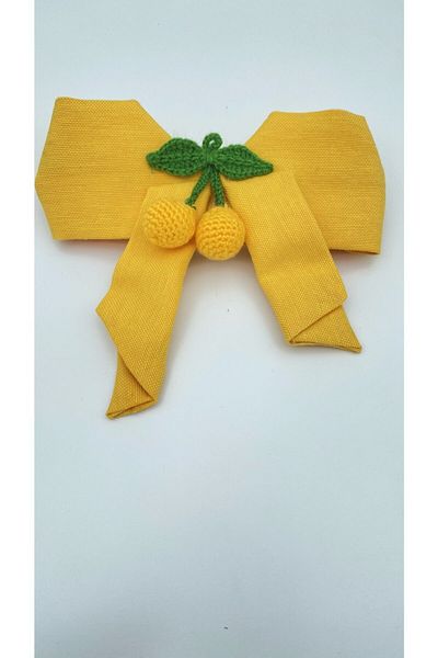 White Alamode Cherry Motif Yellow Linen Buckle