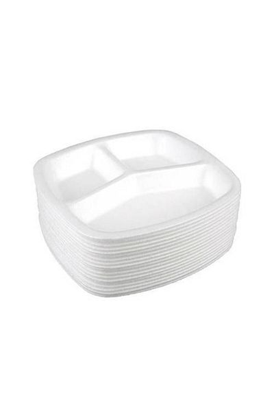 ZFR PLASTİK 3 Compartment Foam Plate 50 Pieces + Medium Garbage Bag