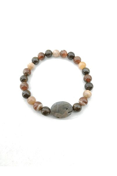 OSMANLI DOĞAL TAŞ Sertifikalı Rodokrozit-güneş Taşı-labrodite-bronzit Doğal Taş Bileklik