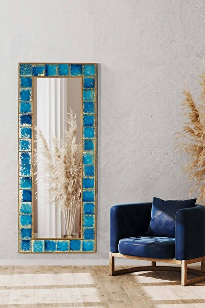 bluecape Napoli Doğal Ağaç 62x149 Cm Çini Seramik Çerçeveli Dekoratif ayna
