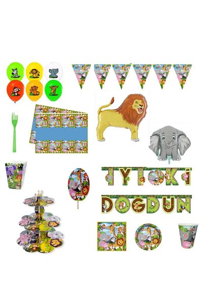 Hayaller Dükkanı Safari Themed 8-Person Full Party Supplies Birthday Ornaments-