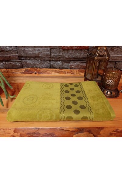 Yeşil Jakarlı Kadife Banyo Plaj Havlusu %100 Pamuk 70x140 Cm
