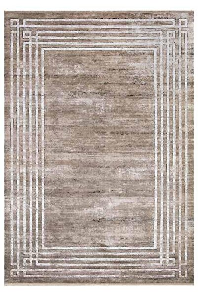 Angora Halı Decorium 9369h Geometrik Eskitme Desenli Modern Halı Kahve