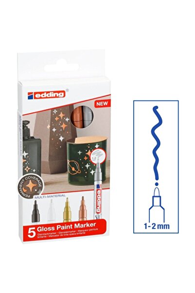 Edding قلم تحديد ألوان لامع 751 بألوان معدنية 1-2 مم، مجموعة من 5 قطع