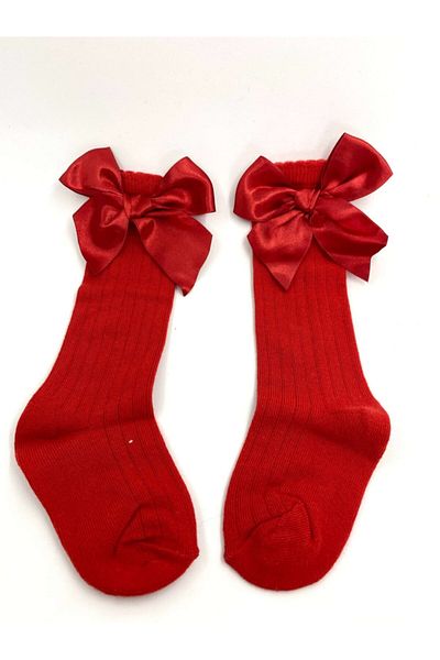 Burcu Atölye Baby Girl Red Bow Knee Socks