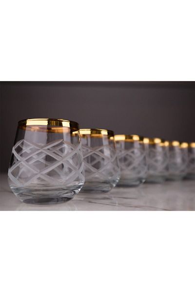 Panayır Home Mini Coffee Glass with Gold Striped Cut Polo Decoration (Set of 6, 115 Cc)
