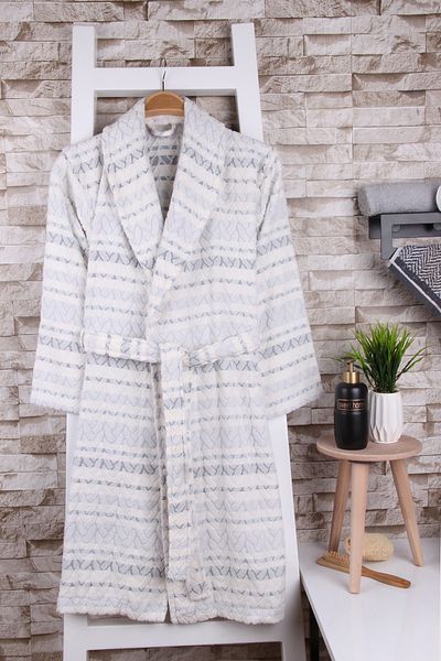 Baveno Halat de baie unisex crem 100% bumbac jacquard Chalyaka