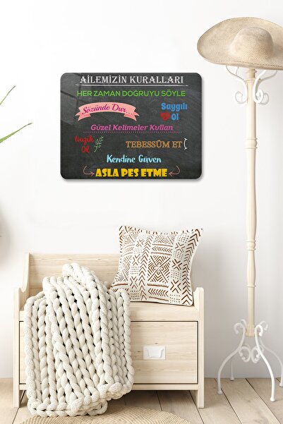 Decorita Aile Kuralları | Dekoratif Aksesuar | Kara Tahta Fon | 40cm X 60cm