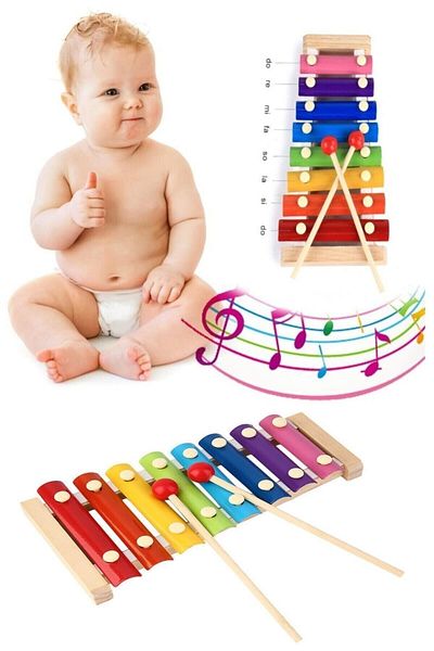 Hyd Xylophone Baby Wooden Musical Instrument 8 Note 8 Tone 8 Key Toy Cellophane