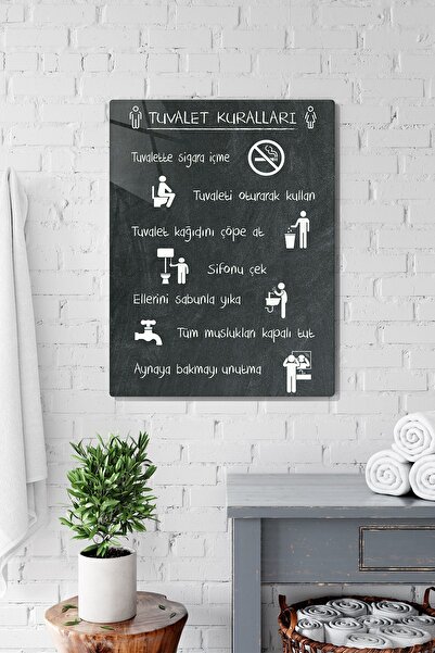 Decorita Tuvalet Kuralları | Banyo Aksesuarı | Kara Tahta Fon | 30cm x 40cm