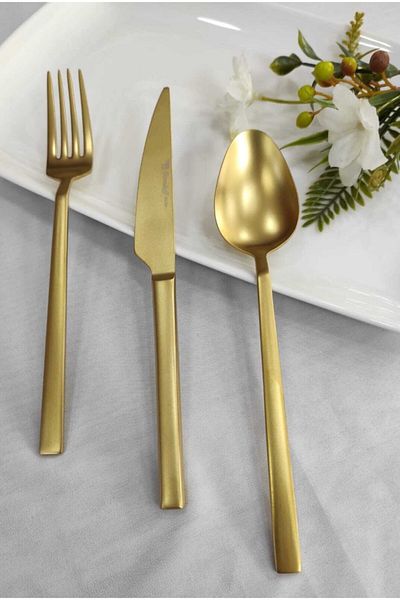 BRONDOFF 18 Piece Matte Gold Titanium Fork Spoon Set