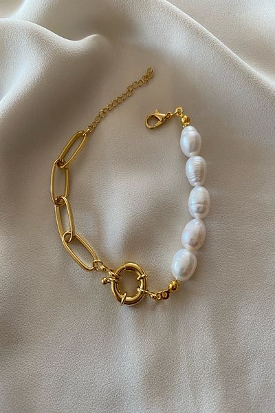 gaila design Pearl and Chain Detailed Bracelet