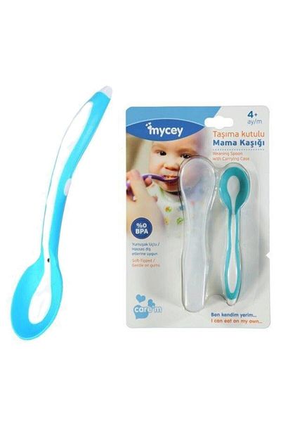 mycey Food Spoon with Carrying Box - Green with Soft Tip