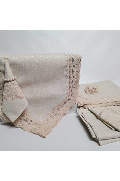 APAYDIN ÇEYİZ Yemekteyiz Takımı 12 Kişilik 26 Parça Linen Simli Keten Yemek T...