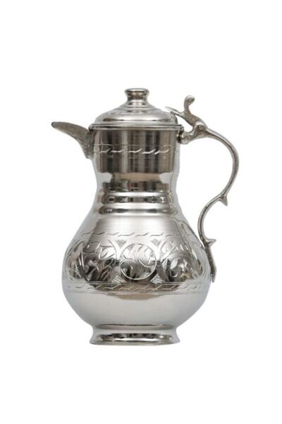 HASBEDESTEN Kapaklı Antep Işi Parlak Işlemeli Bakır Sürahi Maşraba