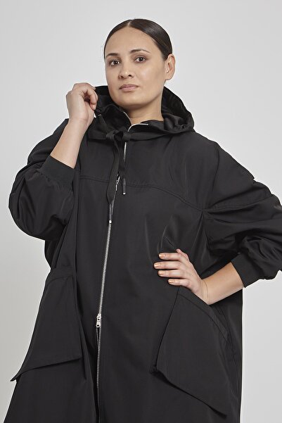 VERDA Жіночий чорний тренчкот з капюшоном
