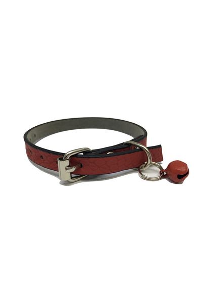 Elite Red Patterned Leather Cat Collar with Bell
