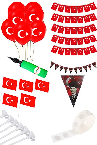 Parti dolabı Türk Bayrağı Balon Bayrak Flama Çubuklu 23 Nisan Süsleri 19 Mayıs 29 Ekim Ev Kreş Okul Süsleme Seti