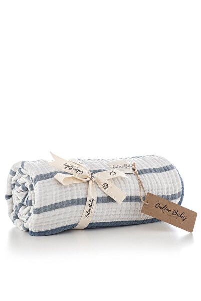 Caline Baby بطانية موسلين 4 طبقات 120x120 سم - كحلي مخطط