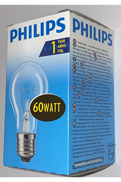 Philips Phılıps Ampul E27 60 W Şeffaf Klasik Ampul Sarı Işık