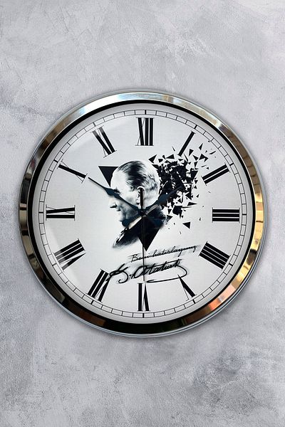 Kasva Concept Δώρο 40 εκ. Χρώμιο Μεταλλικό Ρολόι Τοίχου Ataturk