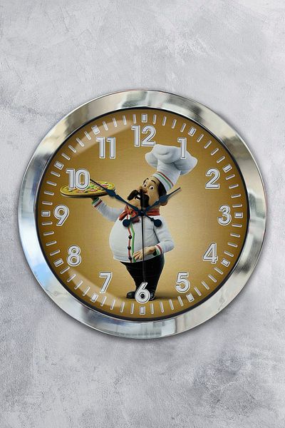 Kasva Concept Gift 36 Cm Chrome Metal Chef Kitchen Wall Clock