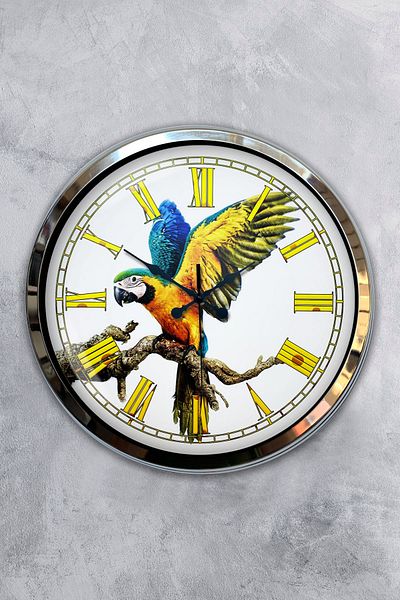 Kasva Concept Gift 40 cm Chrome Metal Parrot Wall Clock