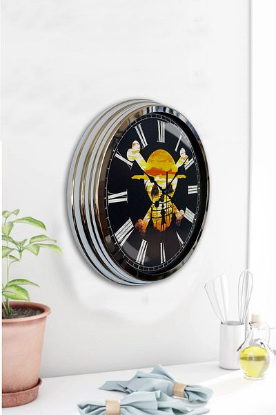 Kasva Concept Gift 40 cm Chrome Metal Pirate Wall Clock