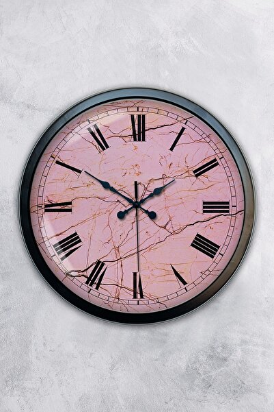 AİB STORE هدية ساعة حائط معدنية باللون الأسود مقاس 40 سم باللون الوردي
