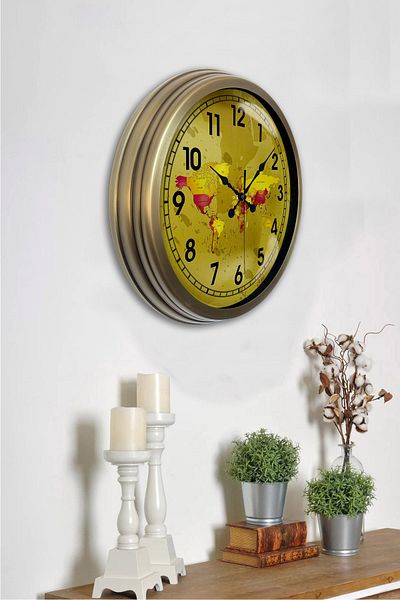 Kasva Concept 40 Cm Tumbled Metal Map Gift Wall Clock