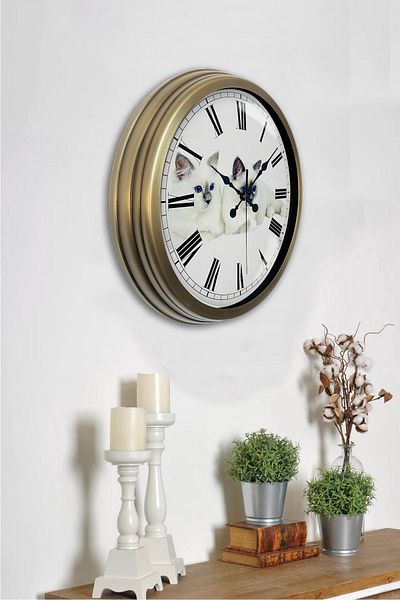 Kasva Concept Gift 40 cm Antique Metal Cat Wall Clock