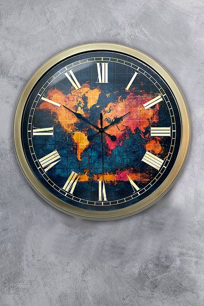 Kasva Concept Gift 36 cm Antique Metal World Wall Clock
