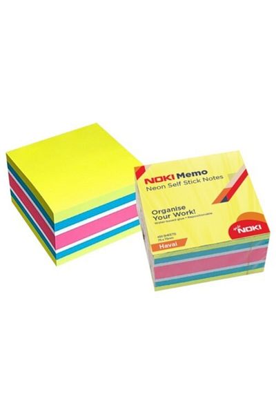 Noki Adhesive Note Paper Cube 450 Sheets 75x75mm Neon Overhead 12014-11