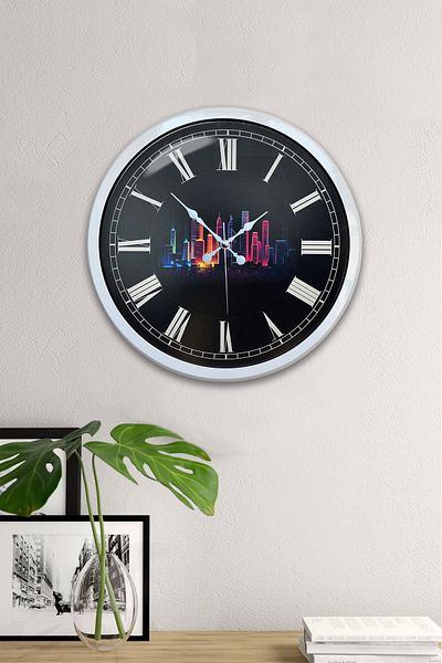 Kasva Concept Gift 40 cm White Metal Skyscrapers Wall Clock