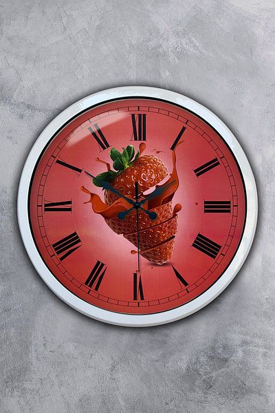 Kasva Concept Gift 40 cm White Metal Strawberry Kitchen Wall Clock