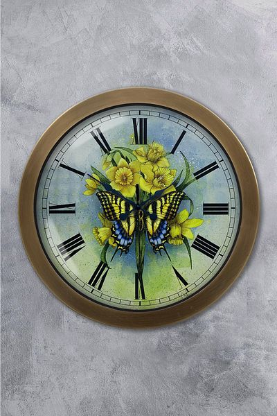 Kasva Concept Gift 36 cm Antique Metal Butterfly Wall Clock