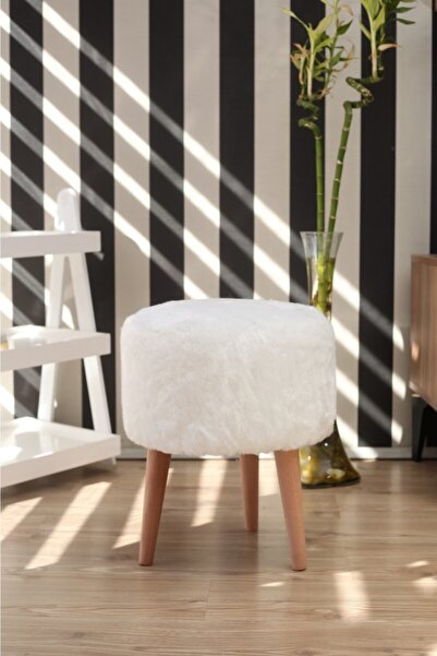 Dekortif Yuvarlak Beyaz Peluş Puf Pf10351925