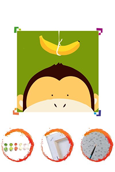 PlusHobby Sayılarla Boyama Seti 20x20 Çerçeveli Sevimli Maymun Çocuklar Için