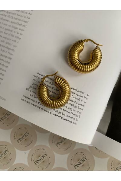 Pinery Jewels Boğumlu Iri Halka Çelik Kararmaz Küpe Çifti