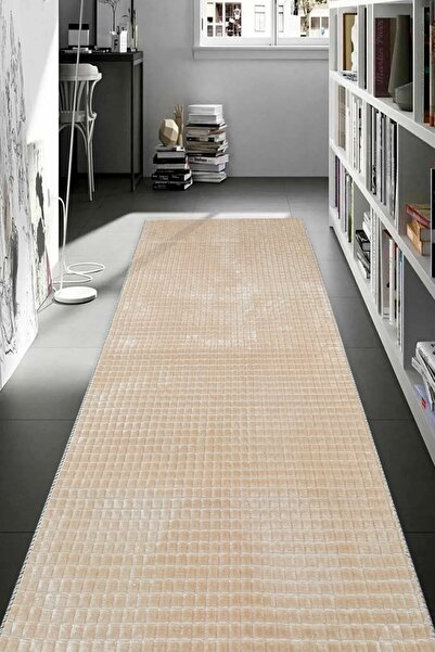 Sarar Yıkanabilir Kaymaz Taban Elit Post Peluş Bej Kesme Yolluk