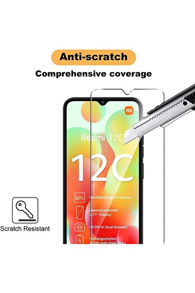 m.tk moveteck Xiaomi Redmi 12c Uyumlu Kılıf Soft Yumuşak Silikon + 9h Ekran Koruyucu Set Kamera Çıkıntılı Korumalı