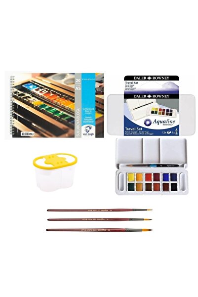 Daler Rowney Profesyonel Aquafine Sulu Boya Seyahat Seti 12'li Yarım Boy Metal Kutu